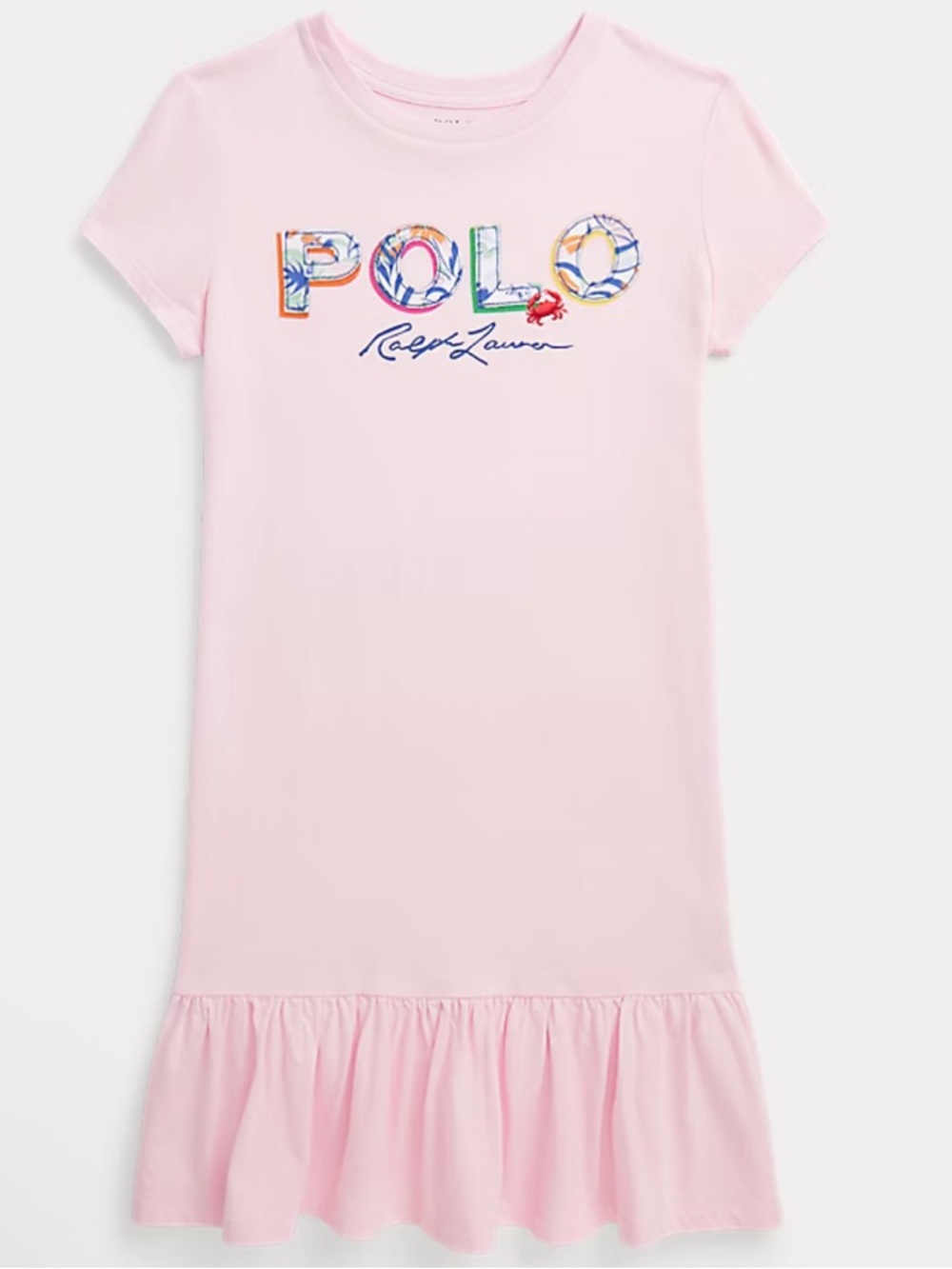 Polo Ralph Lauren Pink Tropical Logo Ruffle Dress Size 8-10